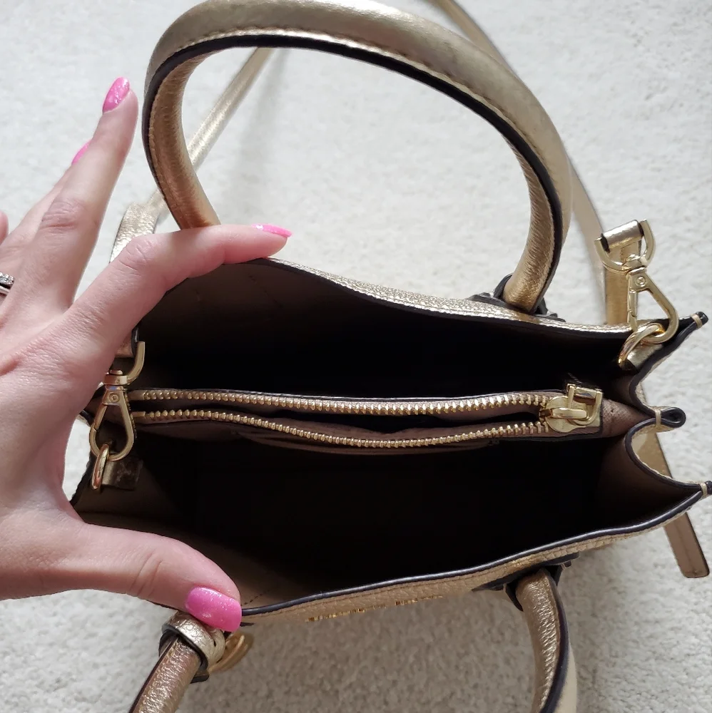Michael Kors Metallic Gold Leather Mercer Crossbody Tote Bag